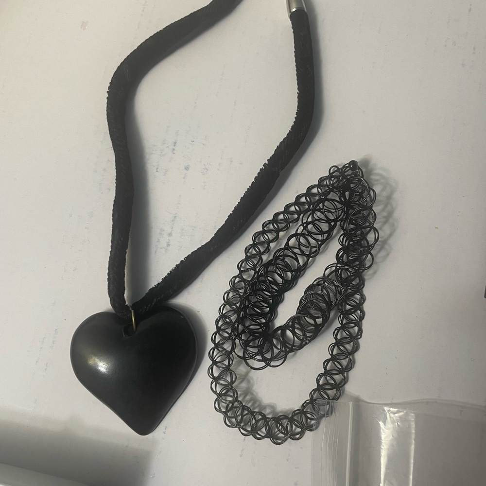 Black Heart Pendant choker with 2 basic black choker necklaces!